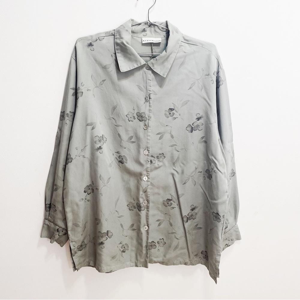 Bryn Walker Sage Green Floral Button Down Shirt M